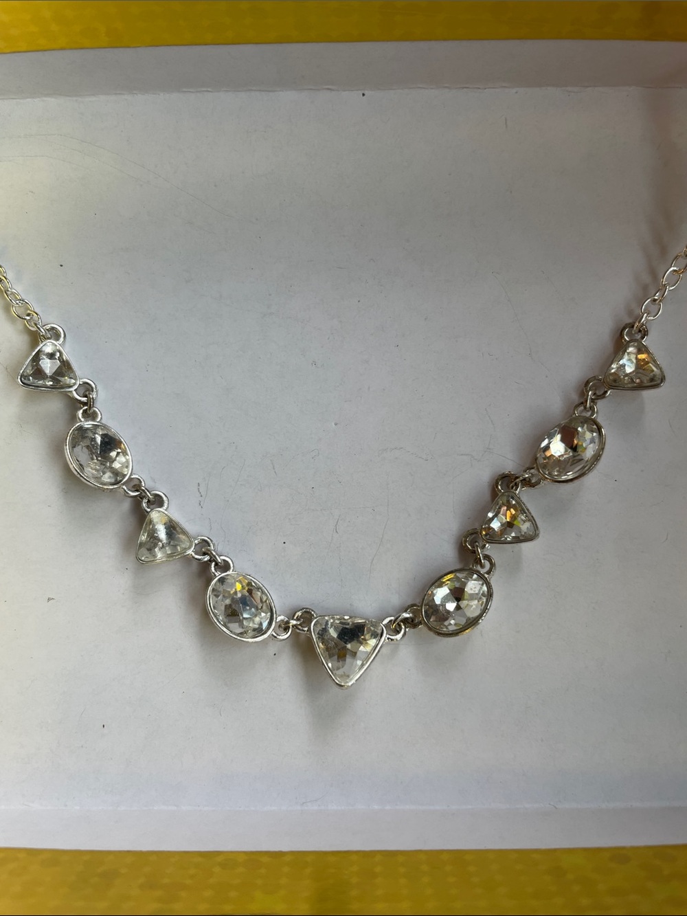 Silver Crystal Teardrop and Round Necklace - Clear